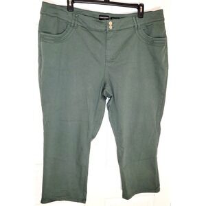 Susan Graver Straight Leg Jeans Green Women Size 26WP Cropped Casual Pants